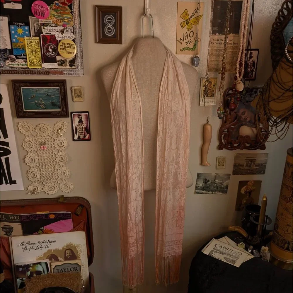 Lace Ombre Fringe Scarf Light Pastel Pink Drip Dye